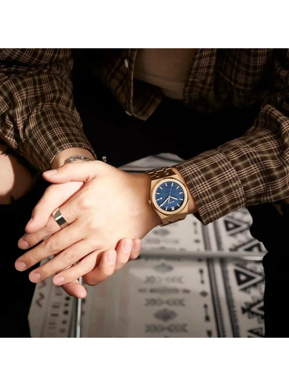 Men's Rose Golden Analog Quartz Stainless Steel Waterproof Round Luxury Watch